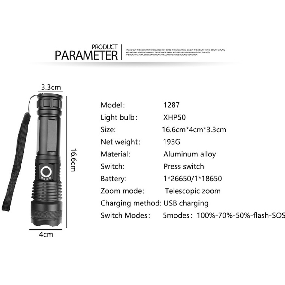 ওয়াটারপ্রুফ LED রিচার্জেবল টর্চ লাইট