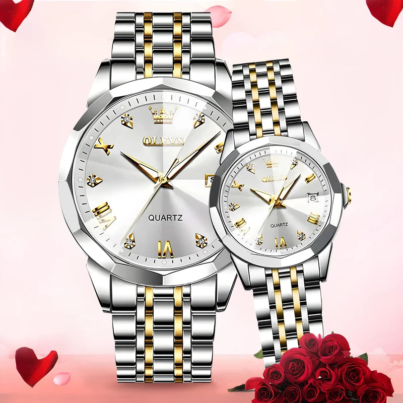 OLEVS Couple Luxury Watch Set Elegant Premium Matching His & Her Collection