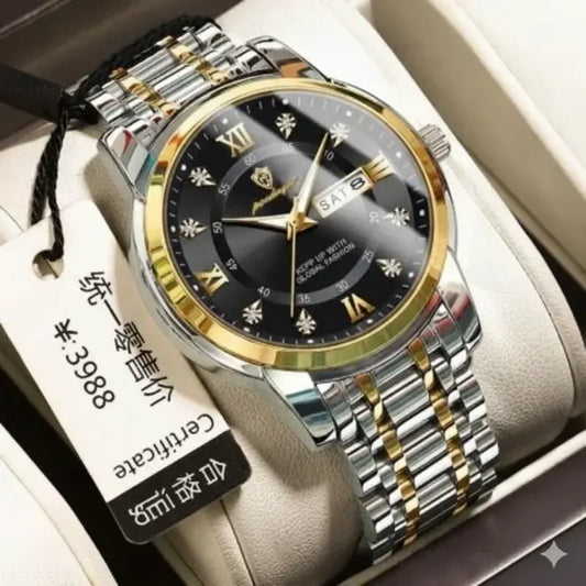 Poedagar Watch Model 936 Clone Watch For Men Stainless Steel Watches Toton ar Dial Black + এক পিস ব্যাটারি ফ্রি।