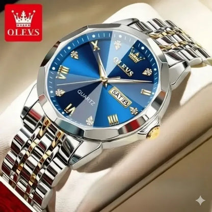 OLEVS MODEL 9931 Watch for Men Stainless Steel Watches - 9931 TOTON AR DIAL BLUE - MAN WATCH LOCK PUSH + এক পিস ব্যাটারি ফ্রি।